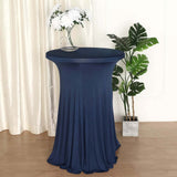 Navy Blue Round Heavy Duty Spandex Cocktail Table Cover With Natural Wavy Drapes