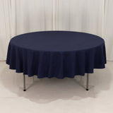 Navy Blue Seamless Cotton Blend Round Tablecloth - 90inch