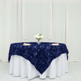 72x72inch Navy Blue 3D Rosette Satin Table Overlay, Square Tablecloth Topper