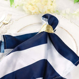 5 Pack | Navy & White Striped Satin Cloth Dinner Napkins | 20x20Inch