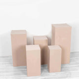 Set of 5 Nude Rectangular Stretch Fitted Pedestal Pillar Prop Covers, Spandex Display Box