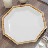 25 Pack | 9inch White Bamboo Print Rim Octagonal Dinner Paper Plates