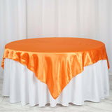 72" x 72" Orange Satin Square Tablecloth Overlay