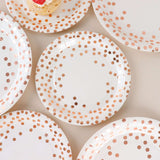 25 Pack | 7inch White Rose Gold Polka Dot Dessert Appetizer Paper Plates