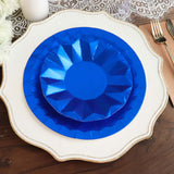 25 Pack | 9inch Geometric Royal Blue Foil Dinner Paper Plates, Disposable Party Plates - 400 GSM