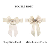 5 Pack | Ivory | Reversible Chair Sashes with Buckle | Double Sided Pre-tied Bow Tie Chair Bands | Satin & Faux Leather