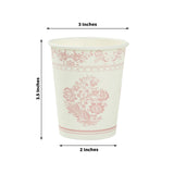 24 Pack White Pink French Toile Party Cups, Elegant Disposable Paper Cups - 9oz