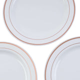 10 Pack | 8inch Très Chic Rose Gold Rim White Disposable Salad Plates, Plastic Appetizer Plates