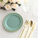 10-Pack Dusty Sage Green Plastic Dessert Plates – 8inch Round with Gold Beaded Rim, Disposable