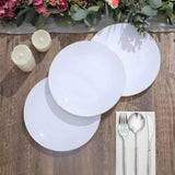 10 Pack | 8inch Glossy White Round Plastic Salad Plates With Gold Rim