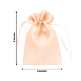 Peach satin drawstring pouch, 6x4 inches, ideal for gifts and small items.