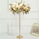 24inch Gold Metal Flower Stand Wedding Centerpiece Acrylic Beaded Chains, Crystal Flower Pedestal