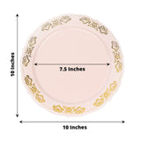 10 Pack | 10Inch Gold Embossed Blush/Rose Gold Plastic Dinner Plates - Round With Scalloped Edges