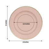 25-Pack Paper Round Dessert Plates in Dusty Rose Sunray Design with Gold Rim