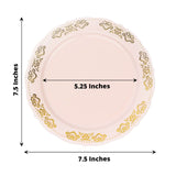 7.5Inch Gold Embossed Blush/Rose Gold Plastic Dessert Salad Plate - Round With Scalloped Edges