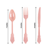 72 Pack Dusty Rose Plastic Silverware Set in Baroque Style, Heavy Duty Disposable Forks