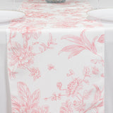 12x108 White Pink French Toile Polyester Table Runner, Elegant Floral Pattern for Table Settings