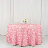 120inch Pink Grandiose 3D Rosette Satin Round Tablecloth