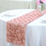 14 x108inches Dusty Rose Grandiose 3D Rosette Satin Table Runner