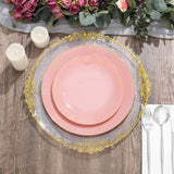 10 Pack | 10inch Glossy Dusty Rose Round Disposable Dinner Plates With Gold Rim