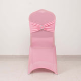 Pink Spandex Banquet Chair Cover with Silver Rhinestone Buckled Sash Band, Stretched Fitted Slip On