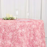 120inch Pink Grandiose 3D Rosette Satin Round Tablecloth