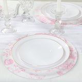 10 Pack 13inch Disposable Placemats in French Toile Floral Pattern, White Pink Cardboard Paper