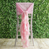 1 Set Pink Chiffon Hoods With Ruffles Willow Chiffon Chair Sashes