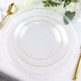 10 Pack | Clear Hammered 7inch Round Plastic Dessert Appetizer Plates With Gold Rim