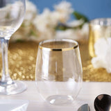 12 Pack Clear 12oz Gold Rim Plastic Stemless Wine Glasses, Reusable Wine Tumbler