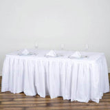 17ft White Pleated Polyester Table Skirt, Banquet Folding Table Skirt