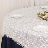 White Fringe Shag Square Polyester Table Overlay