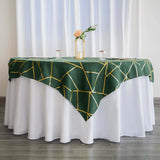 54"x54" Hunter Emerald Green Polyester Square Overlay With Gold Foil Geometric Pattern