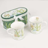 Greenery Theme Bridal Shower Gift Set, 2 Pack Porcelain Tea Cups With Matching Keepsake Gift Box