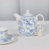 White Blue Chinoiserie Bridal Shower Gift Set, Porcelain Teapot and Cup Set with Matching Gift Box