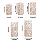 Set of 5 Rose Gold Sequin Mesh Cylinder Pedestal Pillar Prop Covers with Leaf Vine Embroidery