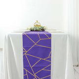 9ft Purple With Gold Foil Geometric Pattern Table Runner