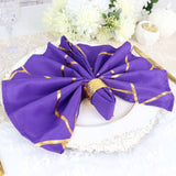 5 Pack | Purple With Geometric Gold Foil Cloth Polyester Dinner Napkins | 20x20inch