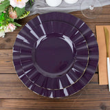 10 Pack | 9inch Purple Heavy Duty Disposable Dinner Plates with Gold Ruffled Rim Dinnerware