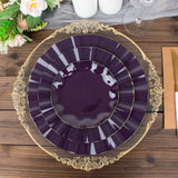 10 Pack | 11 Purple Disposable Dinner Plates With Gold Ruffled Rim, Round Plastic Party Plates