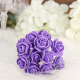 48 Roses | 1Inch Purple Real Touch Artificial DIY Foam Rose Flowers With Stem, Craft Rose Buds
