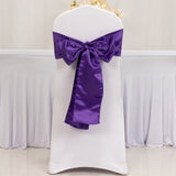 5 Pack Purple Lamour Satin Chair Sashes, Chair Bows - 6x106inch