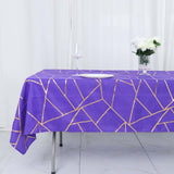 60"x102" Purple Rectangle Polyester Tablecloth With Gold Foil Geometric Pattern