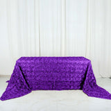 90" x 156" Purple Grandiose Rosette 3D Satin Rectangle Tablecloth