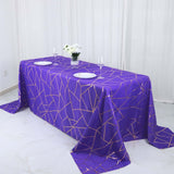 90Inchx132Inch Purple Rectangle Polyester Tablecloth With Gold Foil Geometric Pattern