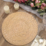 6 Pack Natural Woven Rattan Print Disposable Dining Table Mats, 13inch Round Cardstock Paper