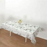 60x102inch White Green Non-Woven Rectangular Table Cover With Olive Leaves Print, Spring Summer