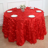 120inch Red 3D Leaf Petal Taffeta Fabric Round Tablecloth