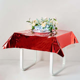 Red Metallic Foil Square Tablecloth, Disposable Table Cover