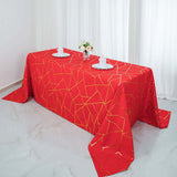 90inch x 132inch Red Rectangle Polyester Tablecloth With Gold Foil Geometric Pattern